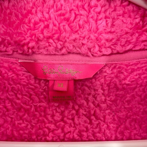 Lilly Pulitzer Quarter‎ Zip Women's XL Keala Sherpa Popover Pullover Pink/Tan - Picture 4 of 7